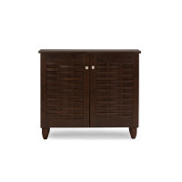 Baxton Studio SC864572 B-Wenge Winda 2-Door Wooden Entryway Shoes Storage Cabinet in Dark Brown